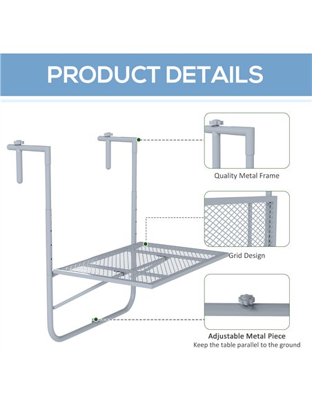 Outsunny Balcony Hanging Table, Metal Wall Mount Desk, Adjustable Folding Balcony Deck Table for Patio and Garden, Grey - pic 130616 | FastDaddyshop