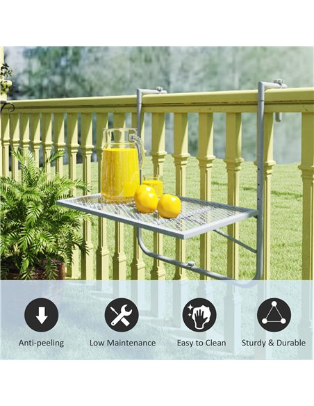 Outsunny Balcony Hanging Table, Metal Wall Mount Desk, Adjustable Folding Balcony Deck Table for Patio and Garden, Grey - pic 130617 | FastDaddyshop