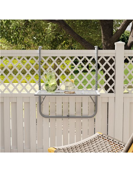 Outsunny Balcony Hanging Table, Metal Wall Mount Desk, Adjustable Folding Balcony Deck Table for Patio and Garden, Grey - pic 130618 | FastDaddyshop