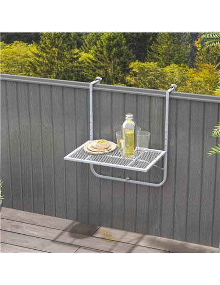 Outsunny Balcony Hanging Table, Metal Wall Mount Desk, Adjustable Folding Balcony Deck Table for Patio and Garden, Grey - pic 130619 | FastDaddyshop