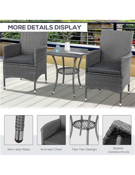 Outsunny Rattan Bistro Set 2 Seater Garden Furniture Patio Weave Companion Chair Table Set Outdoor Conservatory, Light Grey - pic 13062 | FastDaddyshop