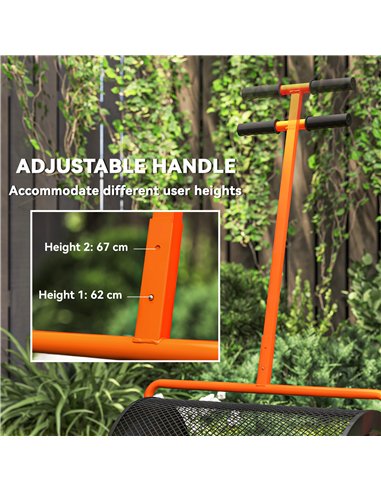 Outsunny Compost Spreader, 24" Peat Moss Spreader with Height Adjustable T Shaped Handle and Metal Mesh Basket, Garden Spreader 