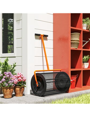 Outsunny Compost Spreader, 24" Peat Moss Spreader with Height Adjustable T Shaped Handle and Metal Mesh Basket, Garden Spreader 