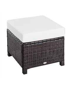 Outsunny Rattan Footstool Wicker Ottoman with Padded Seat Cushion Outdoor Patio Furniture for Garden Poolside Living Room, 50 x 