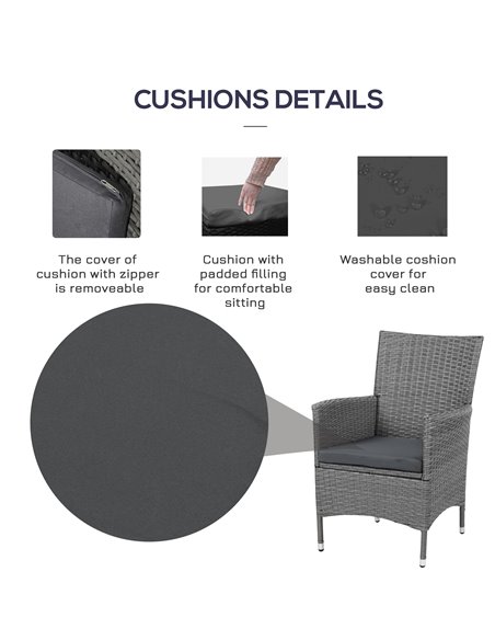 Outsunny Rattan Bistro Set 2 Seater Garden Furniture Patio Weave Companion Chair Table Set Outdoor Conservatory, Light Grey - pic 13063 | FastDaddyshop