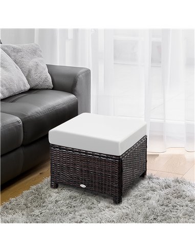 Outsunny Rattan Footstool Wicker Ottoman with Padded Seat Cushion Outdoor Patio Furniture for Garden Poolside Living Room, 50 x 
