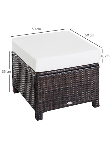 Outsunny Rattan Footstool Wicker Ottoman with Padded Seat Cushion Outdoor Patio Furniture for Garden Poolside Living Room, 50 x 