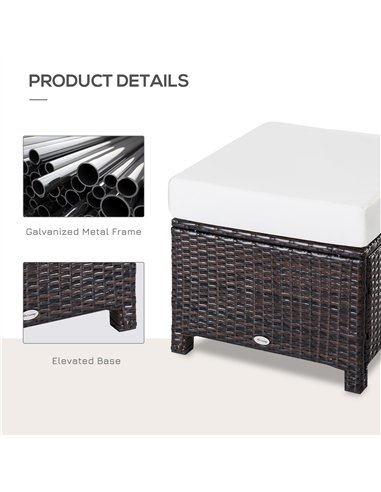 Outsunny Rattan Footstool Wicker Ottoman with Padded Seat Cushion Outdoor Patio Furniture for Garden Poolside Living Room, 50 x 