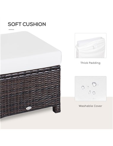 Outsunny Rattan Footstool Wicker Ottoman with Padded Seat Cushion Outdoor Patio Furniture for Garden Poolside Living Room, 50 x 