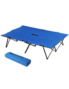 Outsunny Double Camping Cot Bed, with Bag - Blue