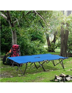 Outsunny Double Camping Cot Bed, with Bag - Blue 2