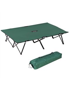 Outsunny Double Camping Cot Bed, with Bag - Green