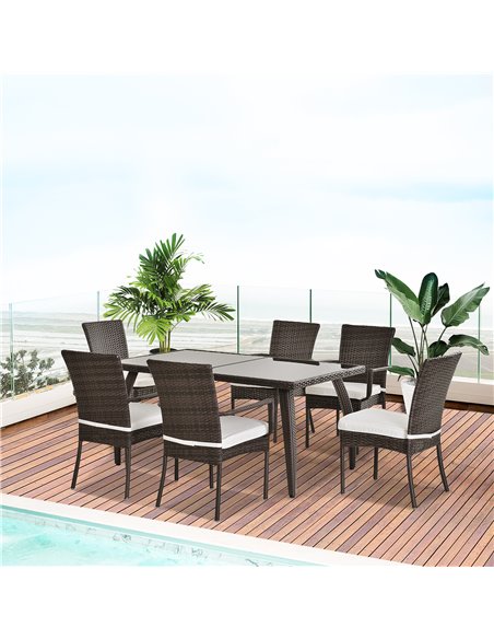 Outsunny 7 Pieces Rattan Garden Dining Set with Glass Top and Cushions, Brown - pic 13067 | FastDaddyshop