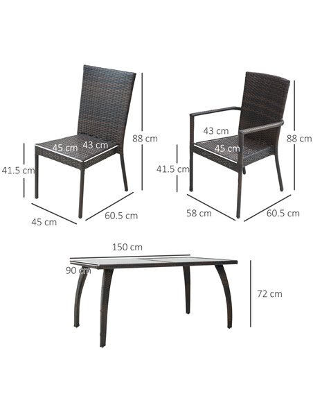 Outsunny 7 Pieces Rattan Garden Dining Set with Glass Top and Cushions, Brown - pic 13068 | FastDaddyshop