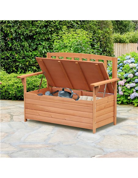 Outsunny Two-Seater Garden Storage Bench - Natural - pic 130684 | FastDaddyshop