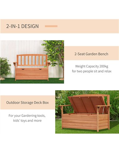 Outsunny Two-Seater Garden Storage Bench - Natural