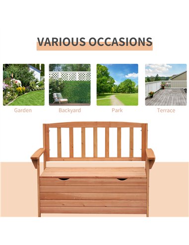 Outsunny Two-Seater Garden Storage Bench - Natural