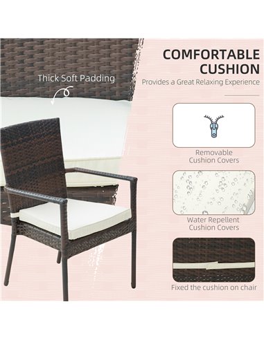 Outsunny 7 Pieces Rattan Garden Dining Set with Glass Top and Cushions, Brown