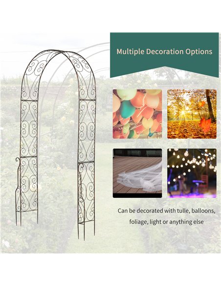 Outsunny Metal Garden Arch Trellis, Decorative Arbour Archway for Walkway Path Ceremony Wedding Party, 120 x 30 x 226cm - pic 130696 | FastDaddyshop