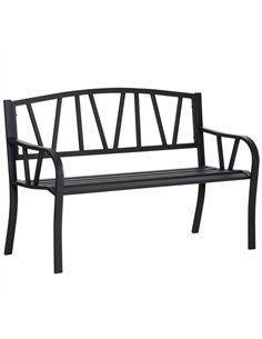 Outsunny 2-Seater Garden Bench Metal Loveseat w/ Decorative Backrest Ergonomic Armrest