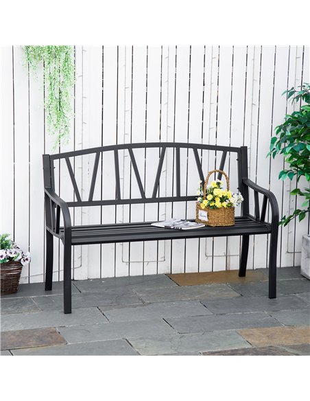 Outsunny 2-Seater Garden Bench Metal Loveseat w/ Decorative Backrest Ergonomic Armrest - pic 130729 | FastDaddyshop