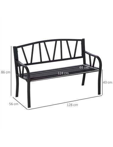 Outsunny 2-Seater Garden Bench Metal Loveseat w/ Decorative Backrest Ergonomic Armrest