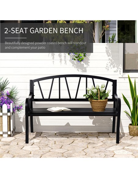 Outsunny 2-Seater Garden Bench Metal Loveseat w/ Decorative Backrest Ergonomic Armrest - pic 130731 | FastDaddyshop