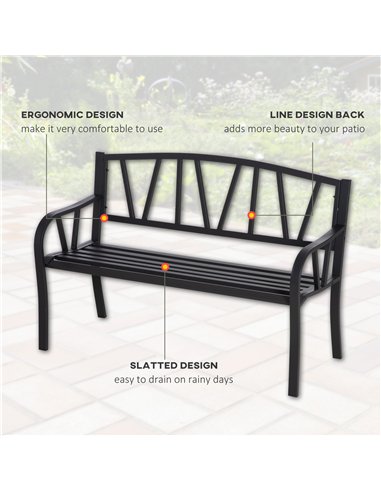 Outsunny 2-Seater Garden Bench Metal Loveseat w/ Decorative Backrest Ergonomic Armrest