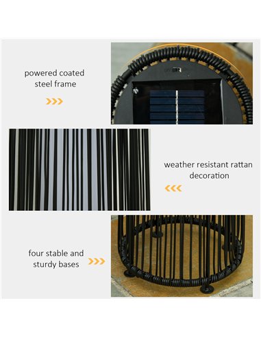 Outsunny Patio Garden Solar Powered Lights Woven Resin Wicker Lantern Auto On/Off