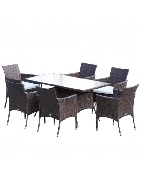 Outsunny 7-Piece Rattan Dining Set with Glass-Top Table, Brown - pic 13075 | FastDaddyshop