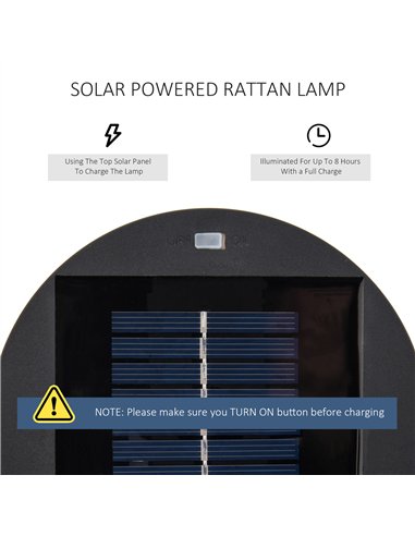 Outsunny Patio Garden PE Rattan Solar Lights Woven Resin Wicker Lantern Auto On/Off Solar Powered Lights for Porch, Yard, Lawn, 