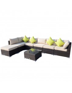 Outsunny 8pc Garden Furniture Aluminium Set with Rattan Sofa, Wicker Seater Table, Mixed Brown