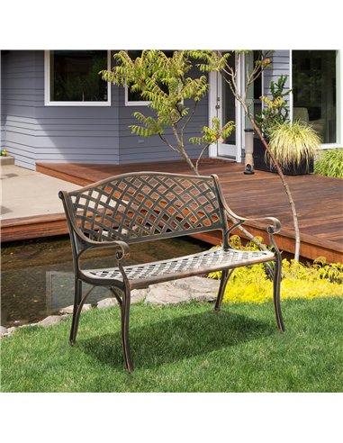 Outsunny Cast Aluminium Outdoor Garden Bench 2 Seater Antique Patio Loveseat, Bronze