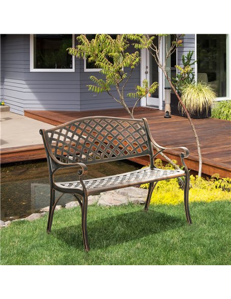 Outsunny Cast Aluminium Outdoor Garden Bench 2 Seater Antique Patio Loveseat, Bronze - pic 130765 | FastDaddyshop