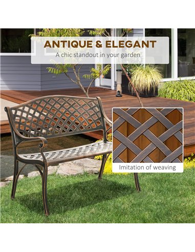 Outsunny Cast Aluminium Outdoor Garden Bench 2 Seater Antique Patio Loveseat, Bronze