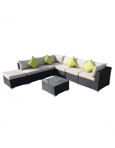 Outsunny 7-Seater Garden Furniture Aluminium Set with Rattan Sofa, Wicker Seater Table, Black - pic 13077 | FastDaddyshop