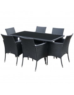 Outsunny 7-Piece Rattan Dining Set with Glass-Top Table, Black