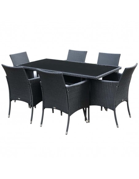 Outsunny 7-Piece Rattan Dining Set with Glass-Top Table, Black - pic 13078 | FastDaddyshop