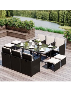 Outsunny 11PC Rattan Garden Furniture Outdoor Patio Dining Table Set, Black 2