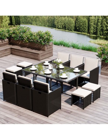 Outsunny 11PC Rattan Garden Furniture Outdoor Patio Dining Table Set, Black