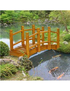Outsunny Wooden Garden Bridge with Safety Railings, Arc Footbridge for Pond Backyard Stream, Brown 2