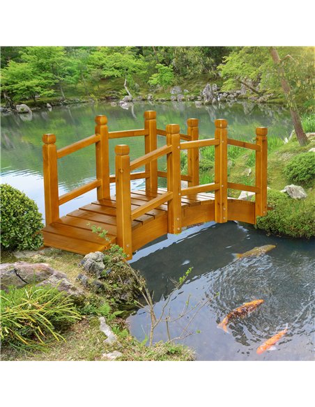 Outsunny Wooden Garden Bridge with Safety Railings, Arc Footbridge for Pond Backyard Stream, Brown - pic 130819 | FastDaddyshop