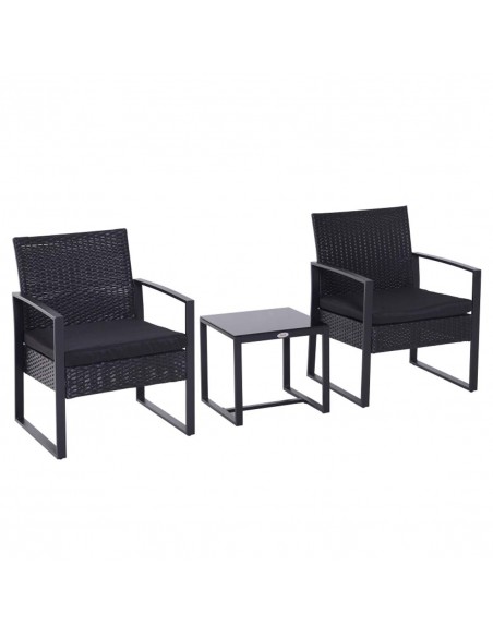 Outsunny 2 Seater PE Rattan Coffee Furniture Set, Black - pic 13082 | FastDaddyshop