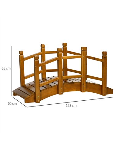 Outsunny Wooden Garden Bridge with Safety Railings, Arc Footbridge for Pond Backyard Stream, Brown