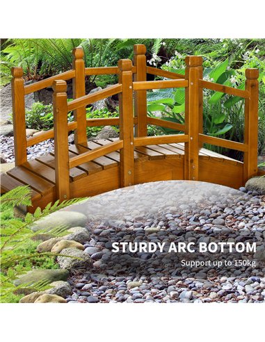 Outsunny Wooden Garden Bridge with Safety Railings, Arc Footbridge for Pond Backyard Stream, Brown