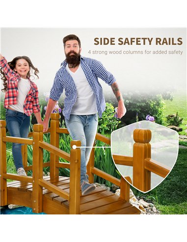 Outsunny Wooden Garden Bridge with Safety Railings, Arc Footbridge for Pond Backyard Stream, Brown