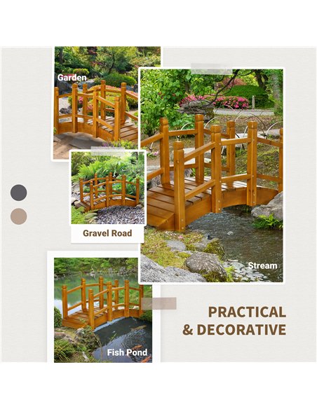 Outsunny Wooden Garden Bridge with Safety Railings, Arc Footbridge for Pond Backyard Stream, Brown - pic 130823 | FastDaddyshop