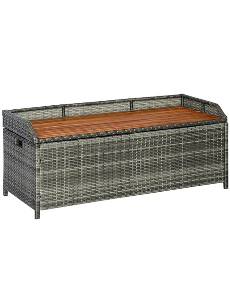 Outsunny Patio Wicker Storage Bench Box, Outdoor Garden PE Rattan Pool Storage Deck Bin Box w/ Natural Wood Top, Lid, Ideal for  - pic 130827 | FastDaddyshop
