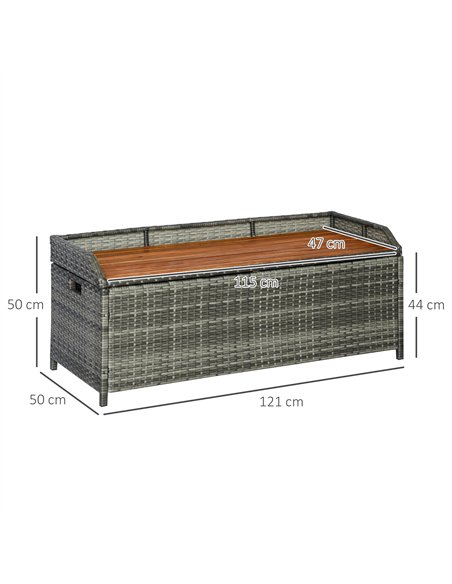 Outsunny Patio Wicker Storage Bench Box, Outdoor Garden PE Rattan Pool Storage Deck Bin Box w/ Natural Wood Top, Lid, Ideal for  - pic 130829 | FastDaddyshop