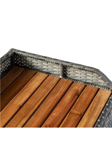 Outsunny Patio Wicker Storage Bench Box, Outdoor Garden PE Rattan Pool Storage Deck Bin Box w/ Natural Wood Top, Lid, Ideal for 